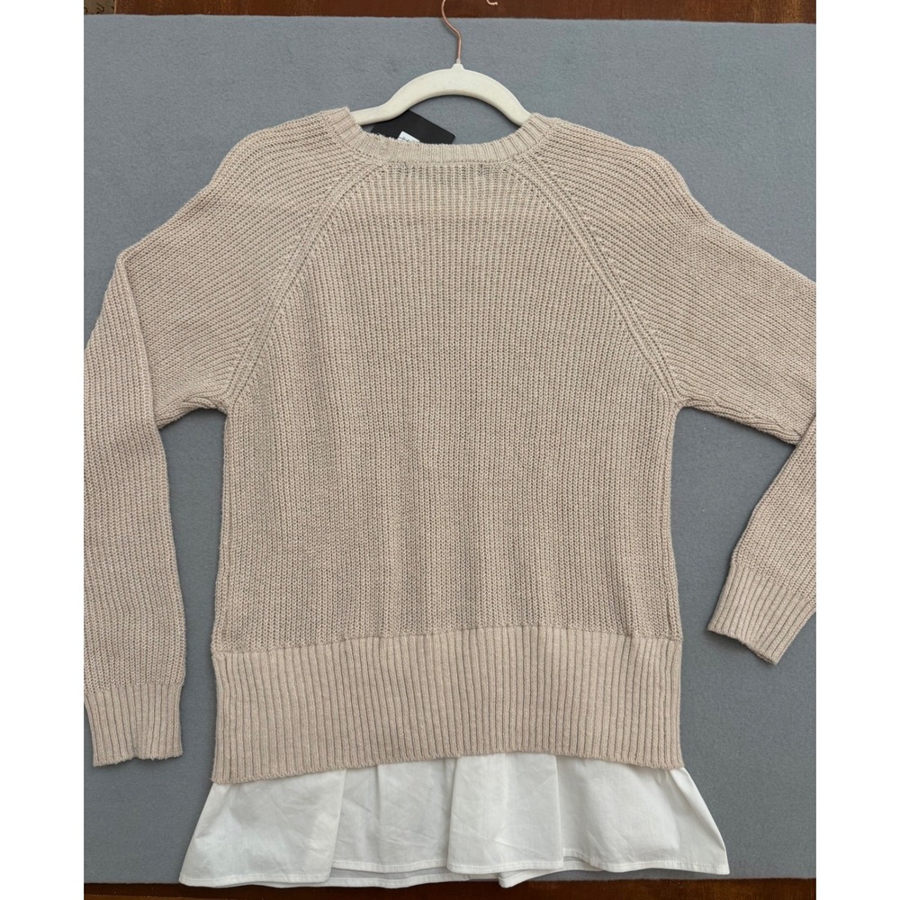 Marc New York Andrew Marc Layered Sweater French Oak Beige Gold Button NWT - Picture 5 of 8